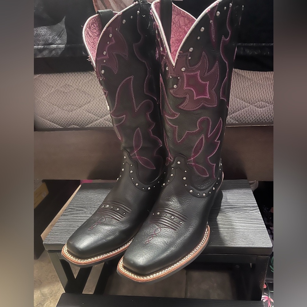 Ariat Black and Pink Leather Boots